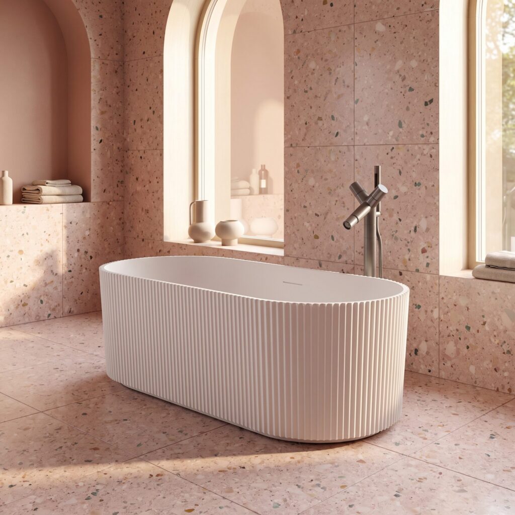 Aura 170x75 cm Mat Beyaz Bağımsız Küvet banyo ortamında