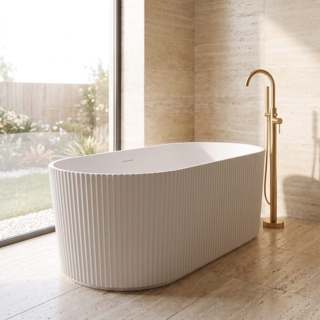 Aura 170x75 cm Mat Beyaz Bağımsız Küvet banyo ortamında