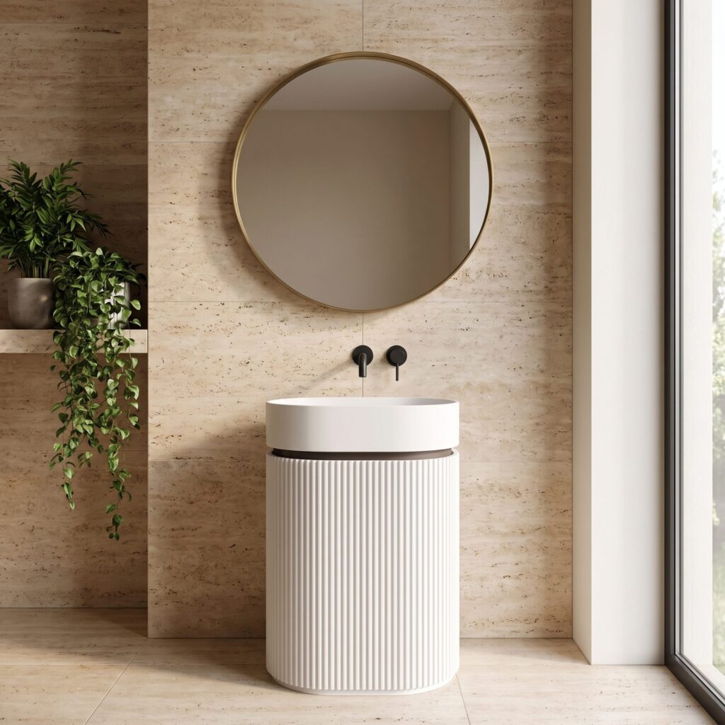 Luna Mat Beyaz Monoblok Lavabo banyo ortamında