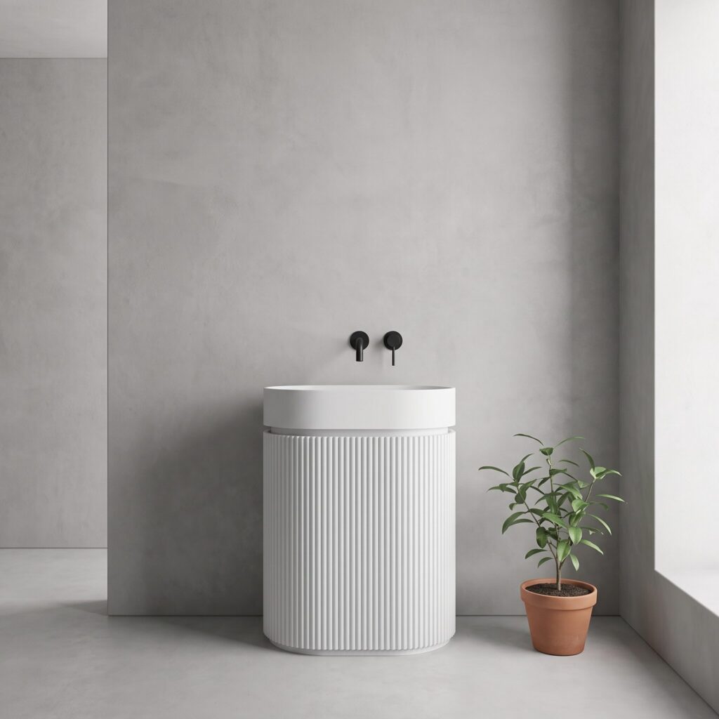 Luna Mat Beyaz Monoblok Lavabo banyo ortamında