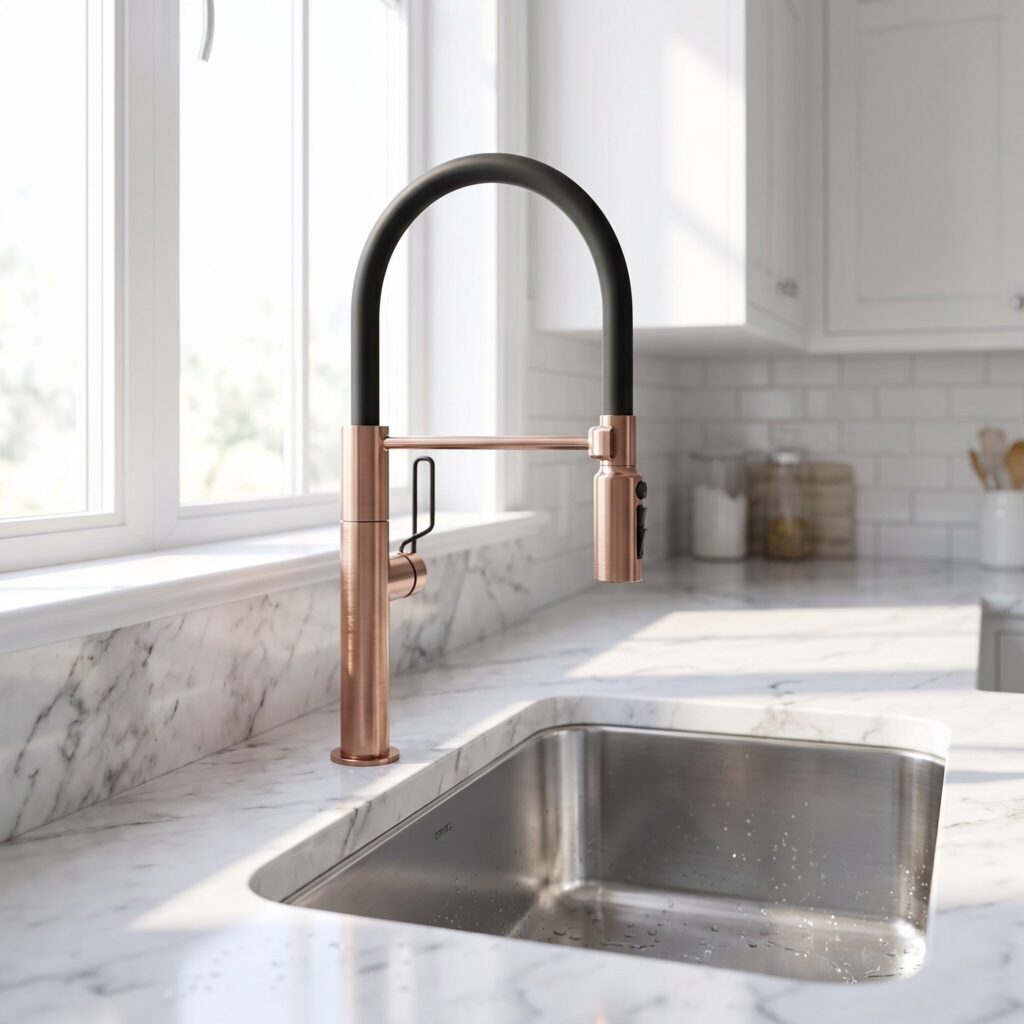 M17 Fırçalı Rose Gold Mutfak Bataryası mutfak ortamında