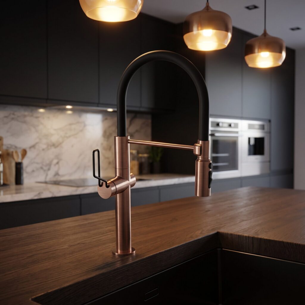 M17 Fırçalı Rose Gold Mutfak Bataryası mutfak ortamında