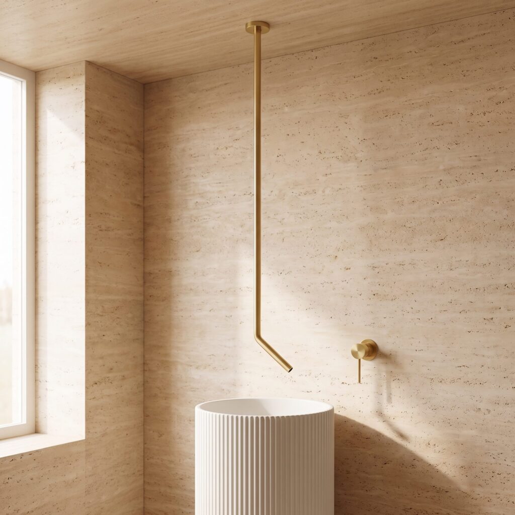 Sample Fırçalı Altın Tavandan Lavabo Bataryası banyo ortamında