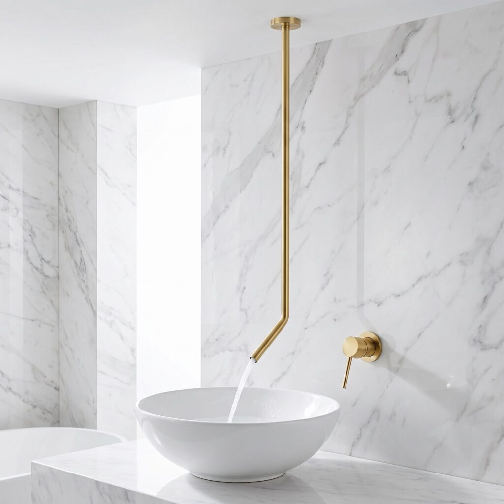 Sample Fırçalı Altın Tavandan Lavabo Bataryası banyo ortamında