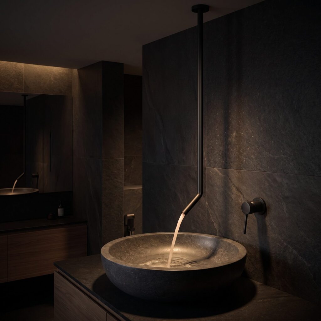 Sample Mat Siyah Tavandan Lavabo Bataryası banyo ortamında