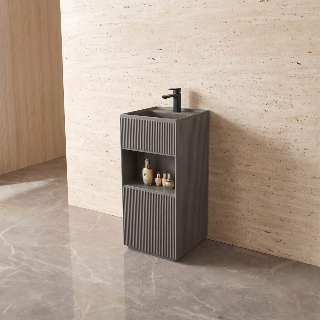 Stria Mat Gri Monoblok Lavabo banyo ortamında