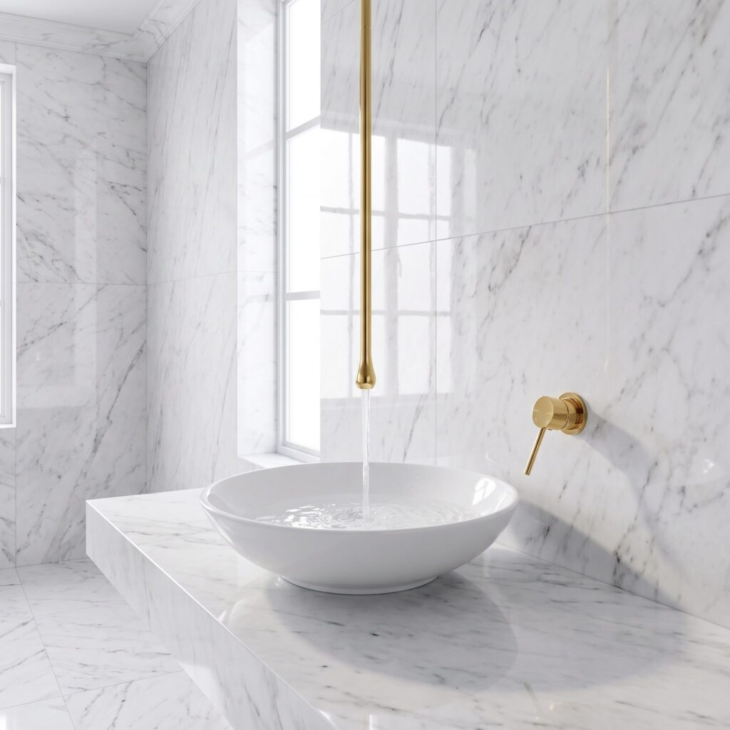 Zenflow Altın Tavandan Lavabo Bataryası banyo ortamında