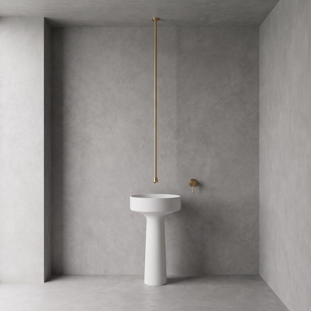 Zenflow Fırçalı Altın Tavandan Lavabo Bataryası banyo ortamında