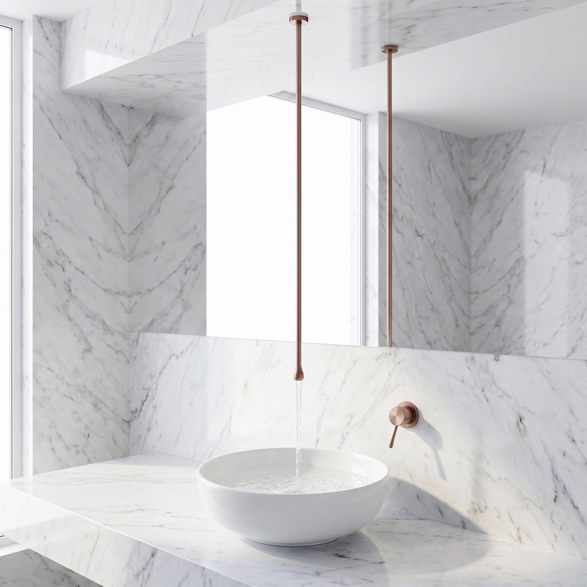 Zenflow Fırçalı Rose Gold Tavandan Lavabo Bataryası | Graffe