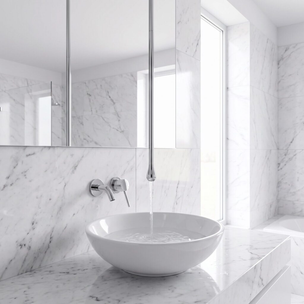 Zenflow Krom Tavandan Lavabo Bataryası banyo ortamında