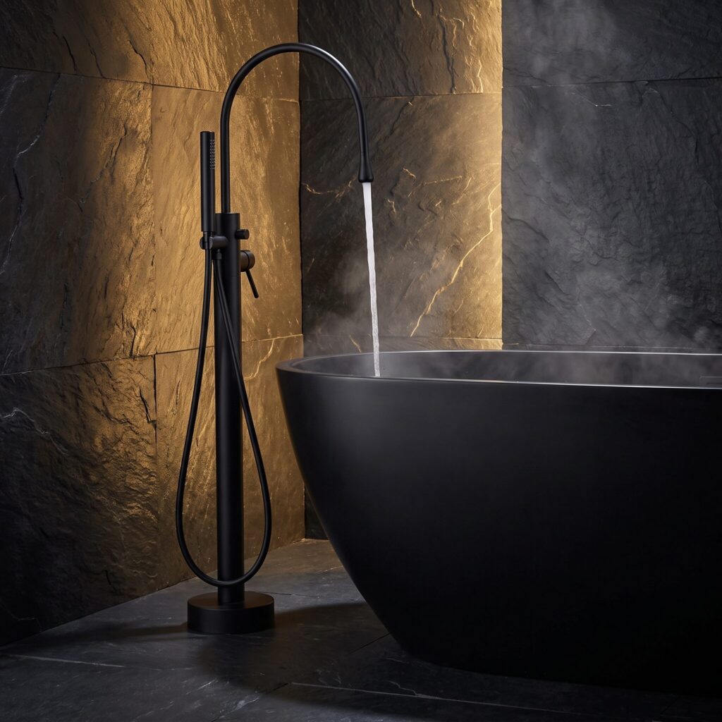 Zenflow Mat Siyah Yerden Küvet Bataryası banyo ortamında