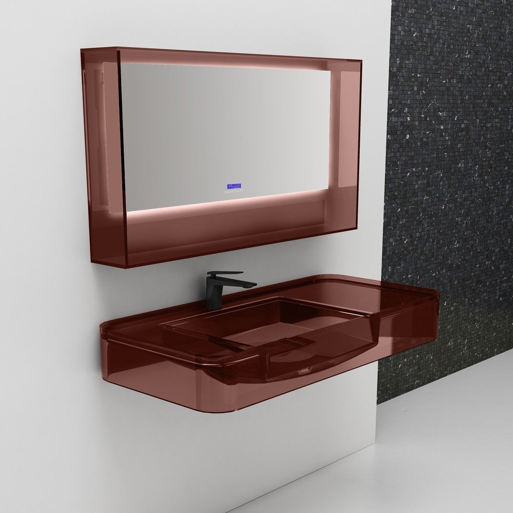 Solid 80 cm Şeffaf Cam Lavabo Kırmızı