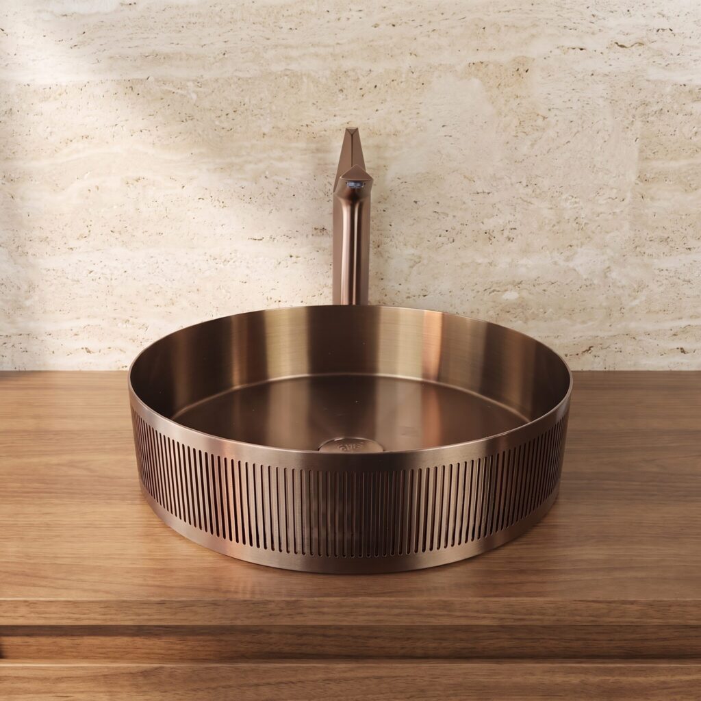 Paslanmaz Çelik Stripe Rose Gold Çanak Lavabo banyo ortamında
