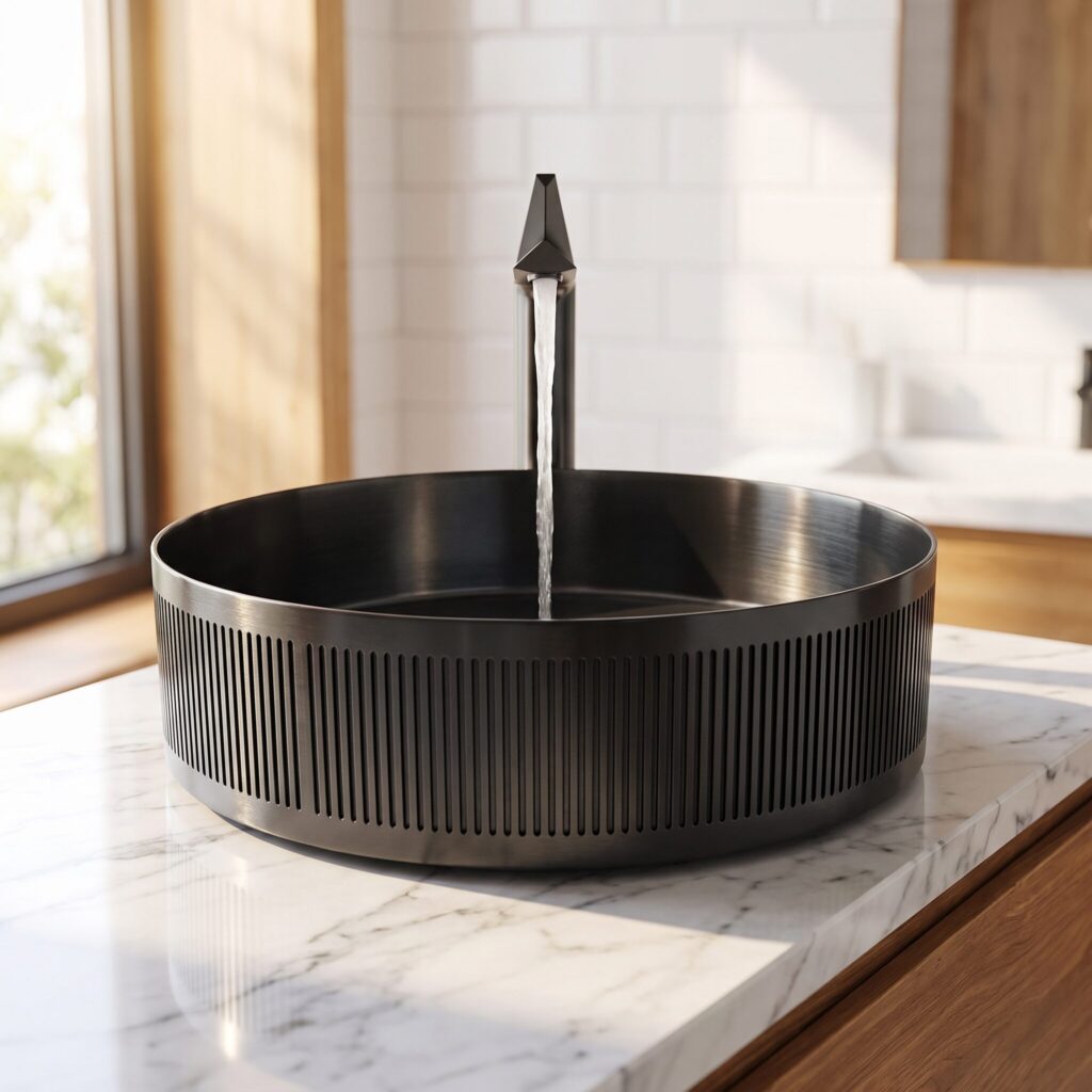 Paslanmaz Çelik Stripe Siyah Çanak Lavabo banyo ortamında